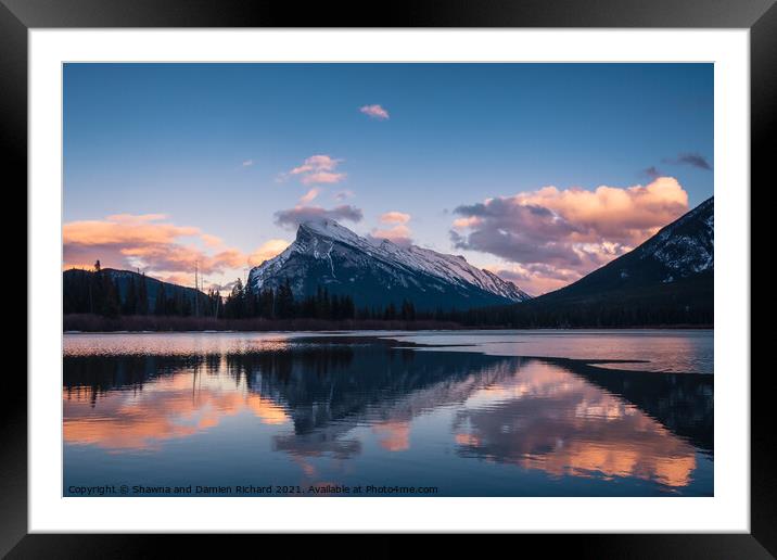 Mount Rundle reflected in Vermillion Lakes Framed Mounted Print by Shawna and Damien Richard