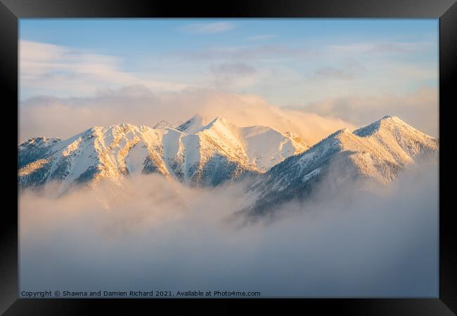 Winter Rocky Mountain Ridges Shrouded in Mist Framed Print by Shawna and Damien Richard