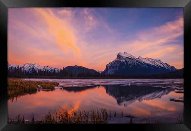 Rundle Reflection in Vermillion Lakes, Banff National Park, Alberta Framed Print by Shawna and Damien Richard