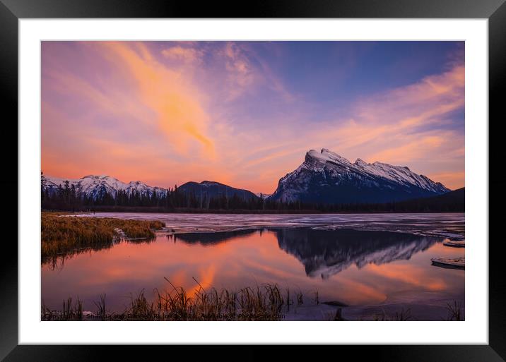 Rundle Reflection in Vermillion Lakes, Banff National Park, Alberta Framed Mounted Print by Shawna and Damien Richard