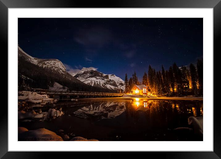 Emerald Lake Lodge at Night Framed Mounted Print by Shawna and Damien Richard