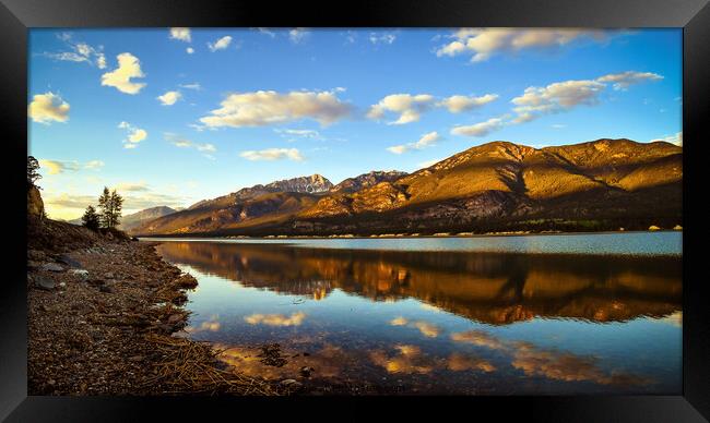 Columbia Lake Reflection at Sunset, British Columbia, Canada Framed Print by Shawna and Damien Richard