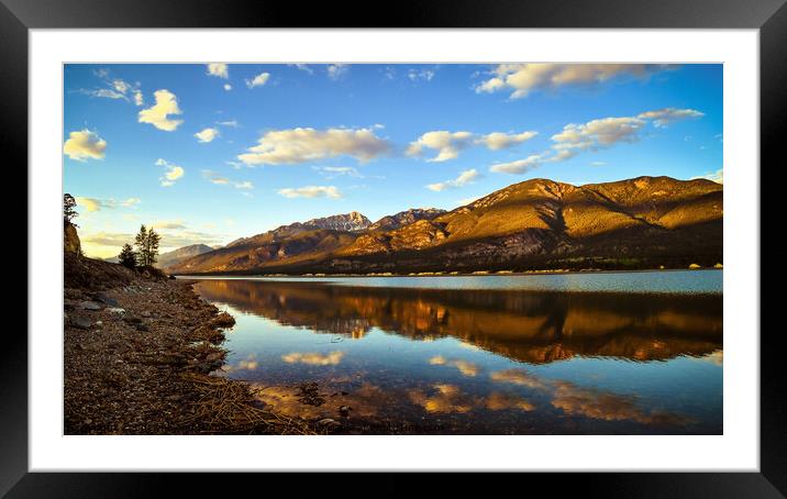 Columbia Lake Reflection at Sunset, British Columbia, Canada Framed Mounted Print by Shawna and Damien Richard