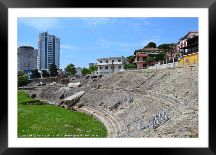 Ruins of the ancient Roman amphitheatre. Albania Framed Mounted Print by Paulina Sator