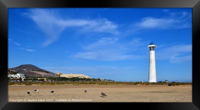 Lighthouse at Morro Jable beach, Fuerteventura Framed Print by Paulina Sator