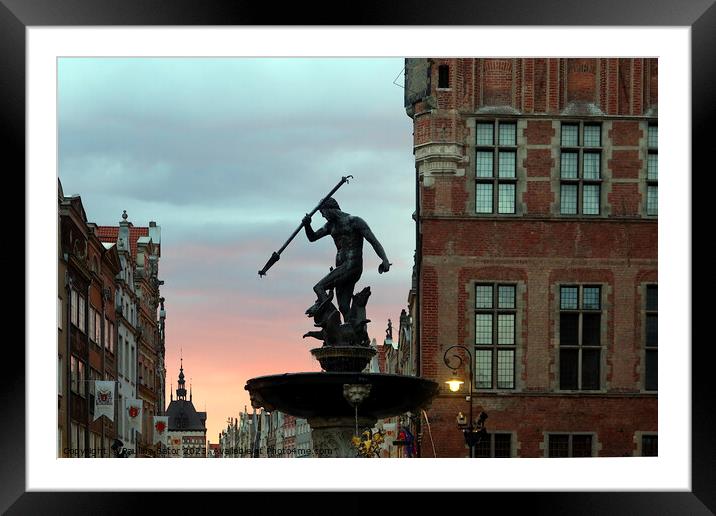 Neptune's Fountains, historic fountain in Gdansk, Poland Framed Mounted Print by Paulina Sator