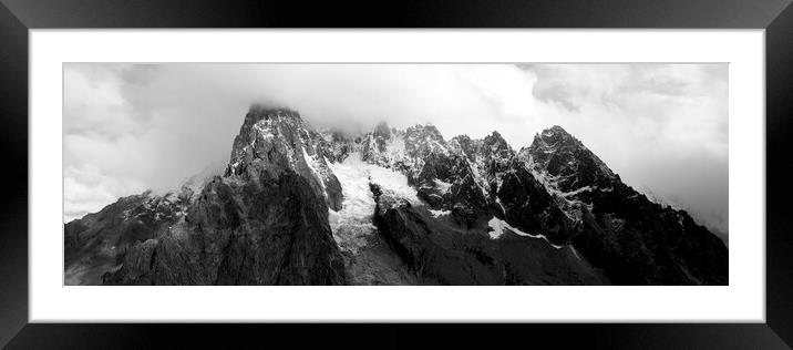 Aiguille Verte alps mountains Glacier Charmonix france black and Framed Mounted Print by Sonny Ryse