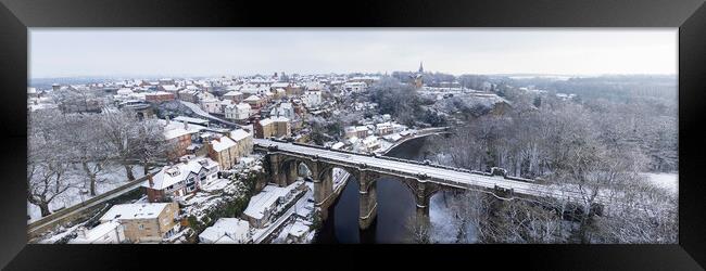 Knaresborough viaduct aerial covered in snow Framed Print by Sonny Ryse