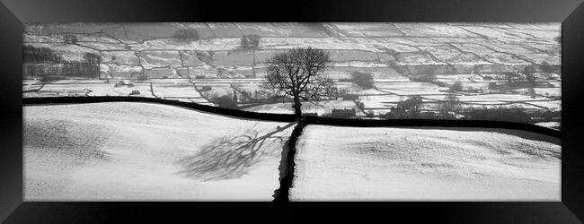 Wensleydale fields in winter in black and white yorkshire dales Framed Print by Sonny Ryse
