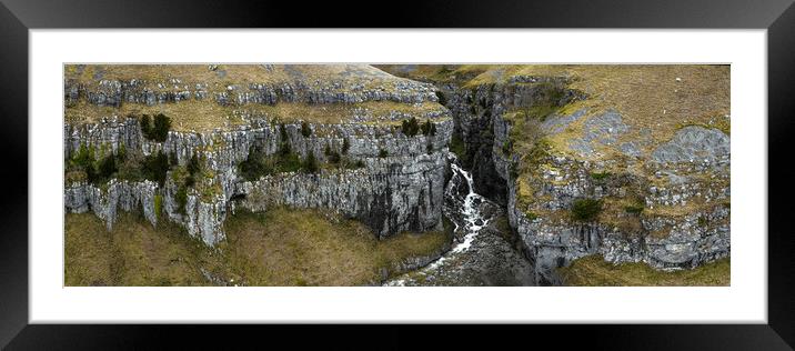 Malham Cove gordale Scare Waterfall aerial Framed Mounted Print by Sonny Ryse