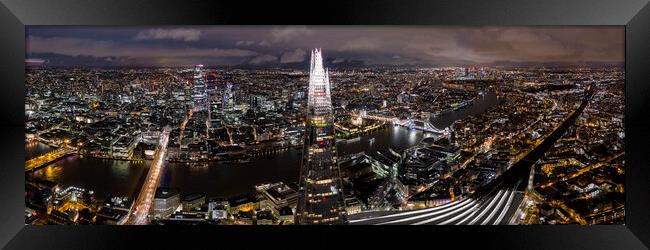 London and the Shard Skyline Aerial at Night Framed Print by Sonny Ryse