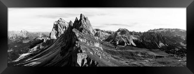 Seceda Mountains Italian Dolomites Black and White Framed Print by Sonny Ryse