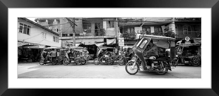 Philippines Street scene trikes Black and white 2 Framed Mounted Print by Sonny Ryse