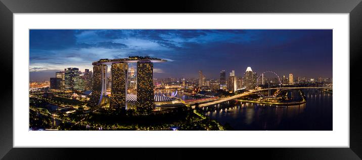 Singapore aerial cityscape at night Framed Mounted Print by Sonny Ryse