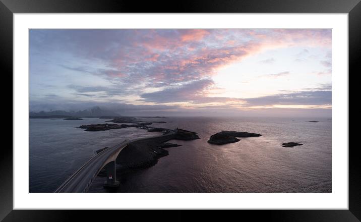 Atlantic Ocean road aerial sunset norway Framed Mounted Print by Sonny Ryse