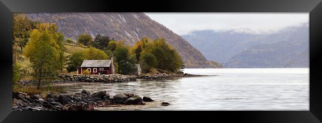 Eidfjord Simadalsfjorden Red Cabin Norway Framed Print by Sonny Ryse