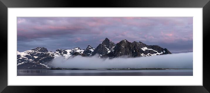 Flakstadoya Stortinden mountain and mist at sunsrise Lofoten Isl Framed Mounted Print by Sonny Ryse