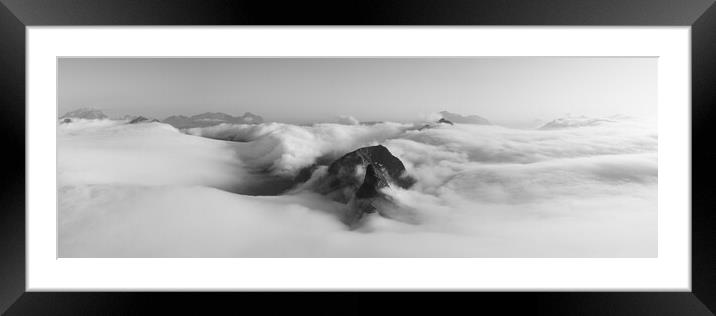Lofoten Island mountain cloud inversion Norway black and white Framed Mounted Print by Sonny Ryse