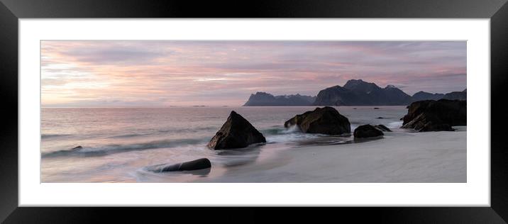 Myrland beach sunset Flakstadoya Lofoten Islands 2 Framed Mounted Print by Sonny Ryse