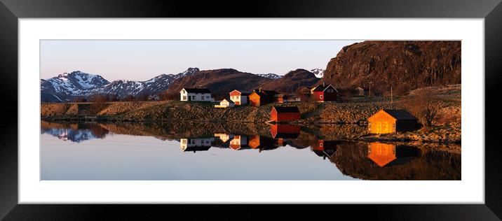 Norwegian arctic circle village cabins and boathouses lofoten Is Framed Mounted Print by Sonny Ryse