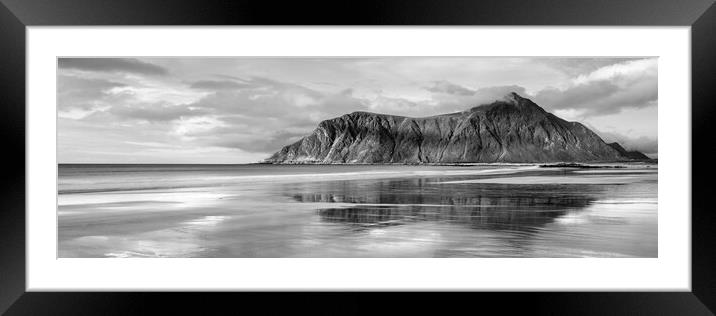 Skagsanden Beach Flaksadoya Lofoten Islands black and white Framed Mounted Print by Sonny Ryse
