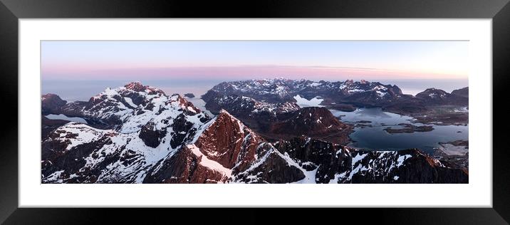 Stortinden Flakstadoya mountain aerial Lofoten Islands Framed Mounted Print by Sonny Ryse