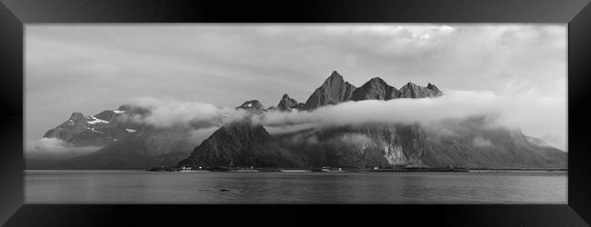 Stortinden mountain flakstadøya fjord bay lofoten Islands norwa Framed Print by Sonny Ryse