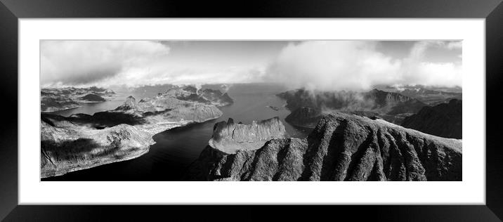 Senja island segla Grytetippen mountains Oyfjorden aerial black and white Framed Mounted Print by Sonny Ryse