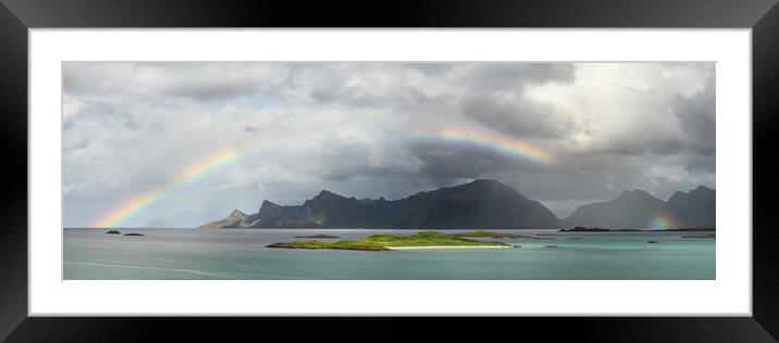 Flakstadoya Mountains Rainbow Lofoten Islands Framed Mounted Print by Sonny Ryse