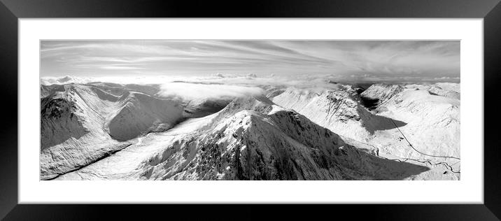 Buachaille Etive Mòr Stob Dearg mountain aerial Glencoe Scotland black and white Framed Mounted Print by Sonny Ryse