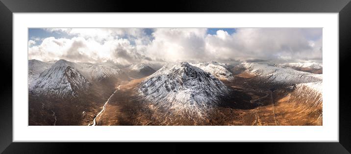 Buachaille Etive Mòr Stob Dearg mountain and Glen Etive aerial Glencoe Scotland Framed Mounted Print by Sonny Ryse