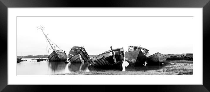 Fishing Boats Shipwrecks Black and white Framed Mounted Print by Sonny Ryse