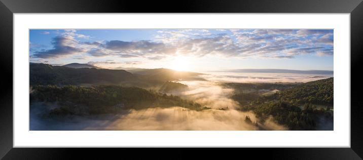 Skelwith Bridge and Loughrigg Aerial. Sunrise Lake District England 2 Framed Mounted Print by Sonny Ryse