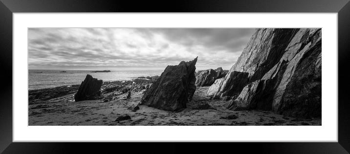 Ayrmer Cove South Hams Devon south west coast path black and white 2 Framed Mounted Print by Sonny Ryse