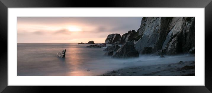 ayrmer-cove-south-hams-devon-coast-beach-sunset-panorma Framed Mounted Print by Sonny Ryse