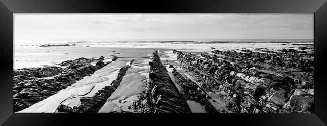 Welcombe Mouth beach North Devon South West Coast Path black and white Framed Print by Sonny Ryse