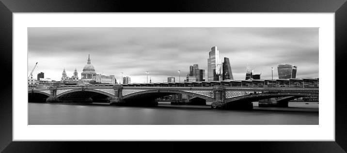 Blackfriars Brige and St Pauls Cathedral London City Skyline Black and White Framed Mounted Print by Sonny Ryse