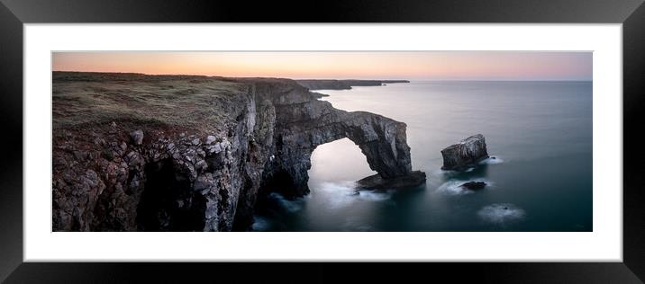 Green Bridge of Wales Sunrise Stack Rocks Pembrokeshire Coast and Cliffs Wales Framed Mounted Print by Sonny Ryse