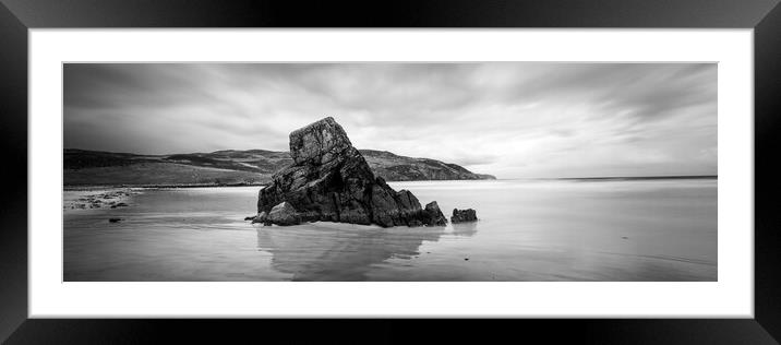 Garry beach Sea Stack North Tolsta Isle of Lewis Outer Hebrides black and white Framed Mounted Print by Sonny Ryse