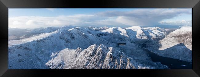 Tryfan and Glyder Fach Mountain Aerial in the Ogwen Valley Snowdonia Wales in winter Framed Print by Sonny Ryse