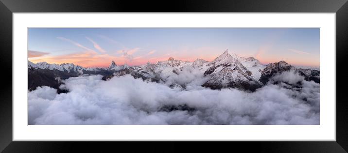 Zermatt Valley Matterhorn clould inversion at sunrise aerial Switzerland Framed Mounted Print by Sonny Ryse