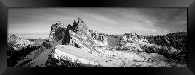 Seceda Alm Ridgeline in Winter Dolomiti Italy Black and white Framed Print by Sonny Ryse