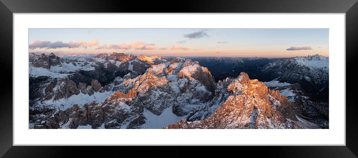 Cadini di Misurina mountains aerial at sunset Dolomiti Italy Framed Mounted Print by Sonny Ryse
