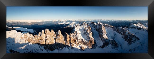 Seceda Ridgeline aerial in Winter Dolomites Italy Framed Print by Sonny Ryse