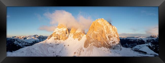 Sassolungo Mountains in the clouds Sella pass Italian Dolomites Framed Print by Sonny Ryse