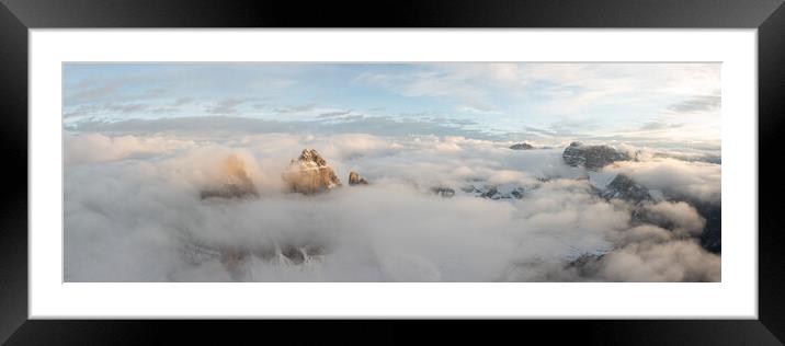 Tre cime di lavaredo aerial above the clouds Italian Dolomites Framed Mounted Print by Sonny Ryse