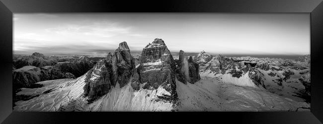 Tre cime di lavaredo Italian Dolomites Black and white Framed Print by Sonny Ryse