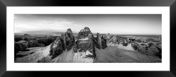 Tre cime di lavaredo Italian Dolomites Black and white Framed Mounted Print by Sonny Ryse