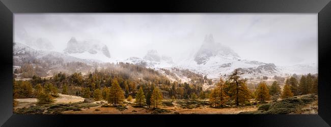 Vallée de la Clarée in Autumn with snow and mist France Alps Framed Print by Sonny Ryse
