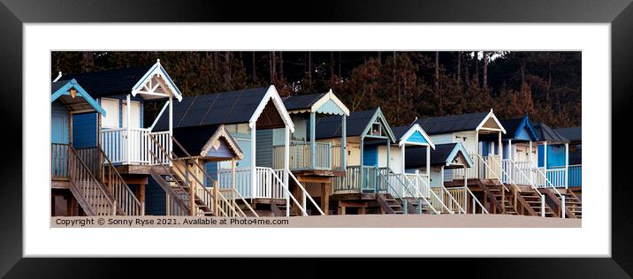 English blue Beach Huts Framed Mounted Print by Sonny Ryse